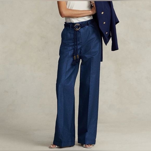 Polo Ralph Lauren Pants - Polo Ralph Lauren Navy Blue Lurex High
Waist Wide Leg Pants 2 - NWT